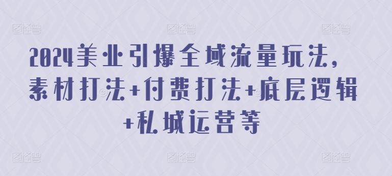 2024美业引爆全域流量玩法,素材打法 付费打法 底层逻辑 私城运营等