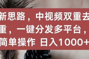 新思路，中视频双重去重，一键分发多平台，简单操作，日入1000+【揭秘】