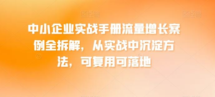 中小企业实战手册流量增长案例全拆解,从实战中沉淀方法,可复用可落地
