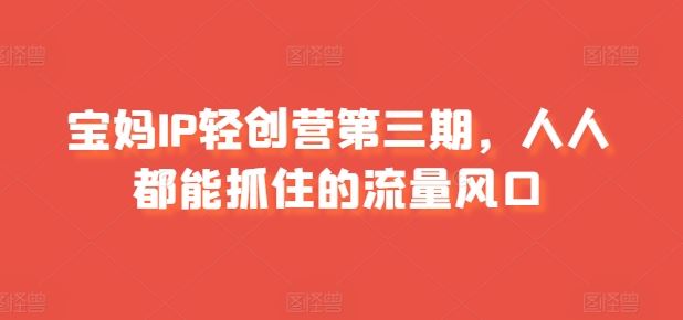 宝妈IP轻创营第三期,人人都能抓住的流量风口