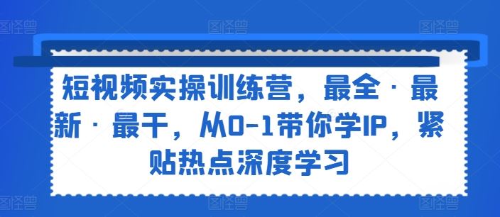 短视频实操训练营,最全·最新·最干,从0-1带你学IP,紧贴热点深度学习