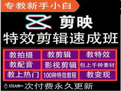 剪映特效教程和运营变现教程,特效剪辑速成班,专教新手小白