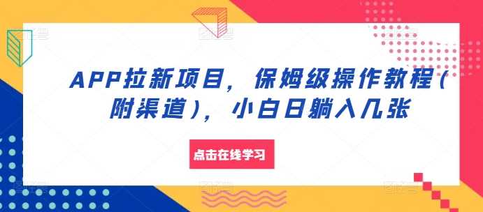 APP拉新项目,保姆级操作教程(附渠道),小白日躺入几张【揭秘】