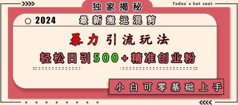 最新搬运混剪暴力引流玩法,轻松日引500+精准创业粉,小白可零基础上手