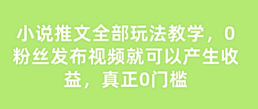小说推文全部玩法教学,0粉丝发布视频就可以产生收益,真正0门槛
