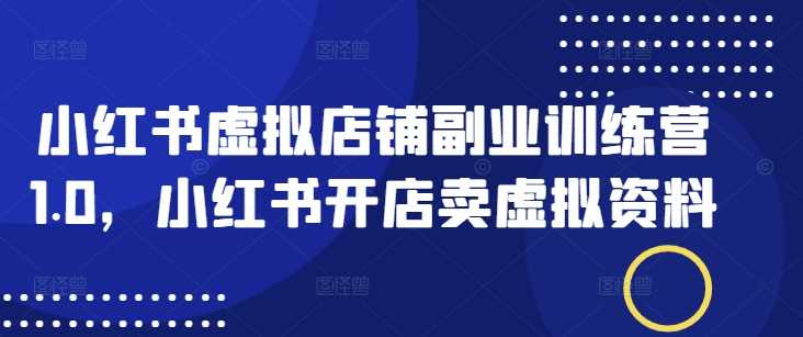 小红书虚拟店铺副业训练营1.0,小红书开店卖虚拟资料