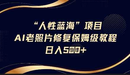 人性蓝海AI老照片修复项目保姆级教程,长期复购,轻松日入5张