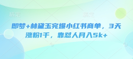 即梦+林黛玉完爆小红书商单,3天涨粉1千,靠怼人月入5k+