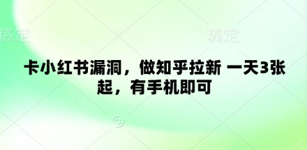卡小红书漏洞,做知乎拉新 一天3张起,有手机即可