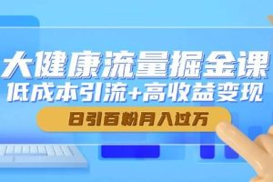 大健康流量掘金课，低成本引流+高收益变现，日引百粉月入过万