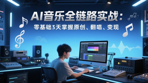 AI音乐全链路实战变现课:零基础3天掌握原创、翻唱、变现