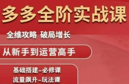 拼多多全阶实战课程,全维攻略,破局增长,从新手到运营高手