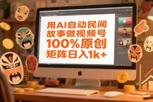 用AI自动民间故事做视频号，100%原创，矩阵日入1k+