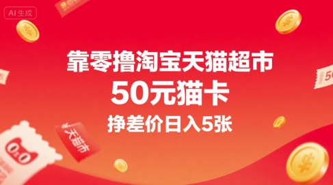 靠零撸淘宝天猫超市50元猫卡，挣差价日入5张