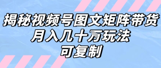 解密视频号图文矩阵带货,月入几个W的打法,可复制
