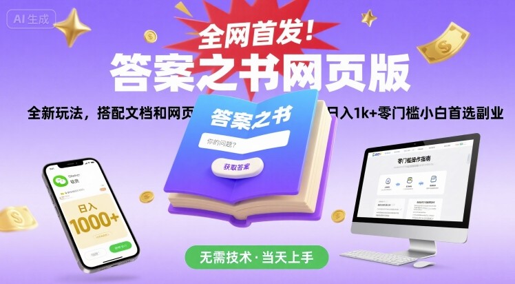 全网首发!答案之书网页版,全新玩法,搭配文档和网页,日入1k+零门槛小白首选副业【揭秘】