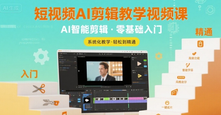 短视频AI剪辑教学视频课,入门到精通