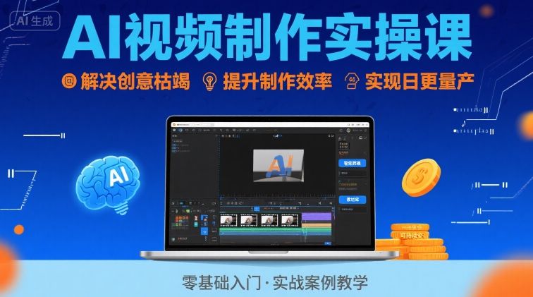 Ai视频制作实操课，解决创意枯竭、效率低下痛点，实现日更量产可持续变现