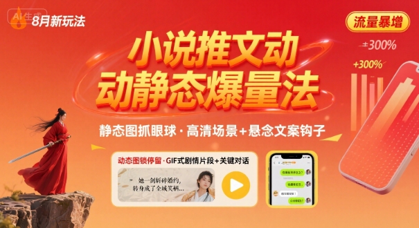 8月小说推文全新玩法,动静态图片+搭配小说文案爆量玩法