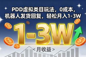 （15968期）PDD虚拟类目玩法，0成本，机器人发货回复，轻松月入1-3W