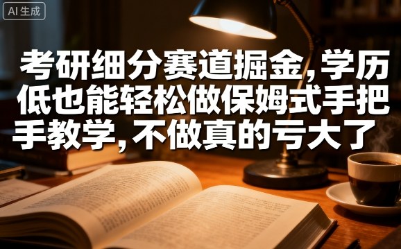 考研细分赛道掘金,日入1k+,学历低也能轻松做保姆式手把手教学,不做真的亏大了【揭秘】