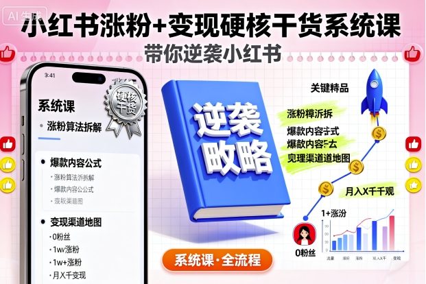 小红书涨粉+变现硬核干货系统课,带你逆袭小红书