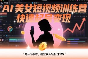 AI美女短视频训练营，快速起号变现，每天2小时，副业收入轻松过1W