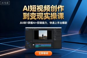 AI短视频创作到变现实操课，从0到1掌握AI+剪辑能力，快速上手出爆款（更新10月）