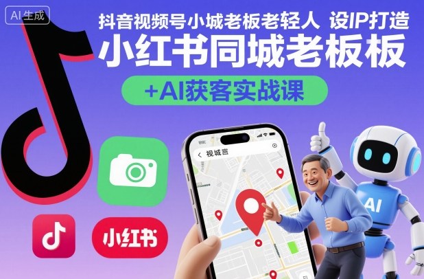 抖音视频号小红书同城老板轻人设IP打造+AI获客实战课,人设打造-算法拆解-拍摄剪辑-内容运营-AI创作