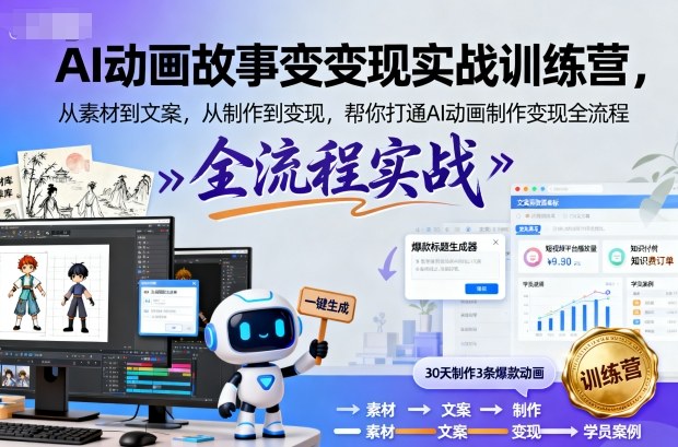 AI动画故事变现实战训练营,从素材到文案,从制作到变现,帮你打通AI动画制作变现全流程