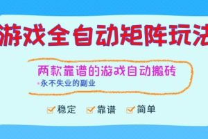 两款靠谱的游戏全自动搬砖项目，日入1k+，稳定可矩阵，永不失业的副业【揭秘】