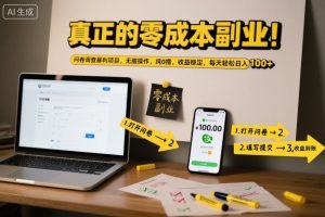 真正的零成本副业！问卷调查暴利项目，无脑操作，纯0撸，收益稳定，每天轻松日入100+【揭秘】