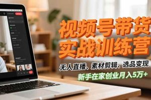 （16762期）视频号带货实战训练营，无人直播、素材剪辑、选品变现，新手在家创业月入5万+