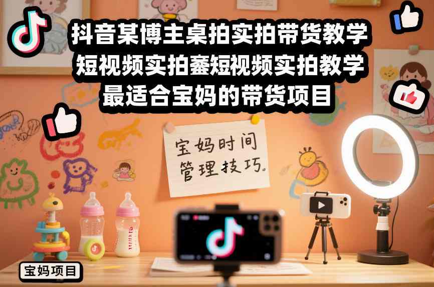 抖音某博主桌拍实拍带货教学,短视频实拍教学,最适合宝妈的带货项目