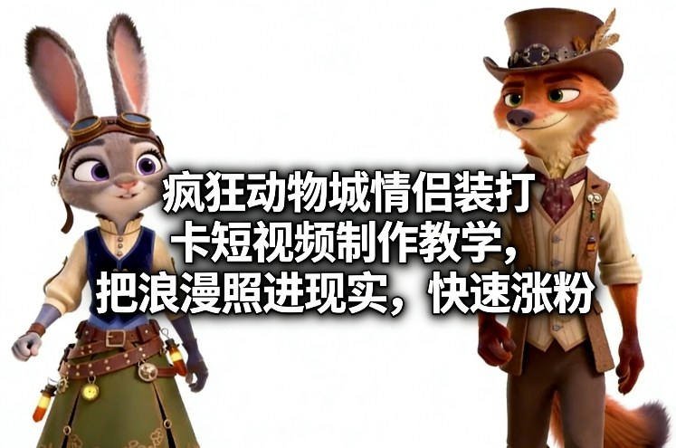 疯狂动物城情侣装打卡短视频制作教学,把浪漫照进现实,快速涨粉