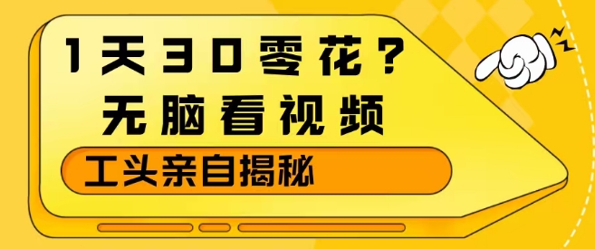 1天30零花?无脑看视频,大佬亲自揭秘
