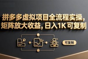 （17581期）拼多多虚拟项目全流程实操，矩阵放大收益，日入 1K 可复制