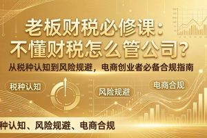 （17599期）老板财税必修课：不懂财税怎么管公司？从税种认知到风险规避，电商创业者必备合规指南