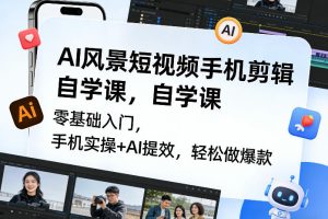 AI风景短视频手机剪辑自学课，零基础入门，手机实操+AI提效，轻松做爆款