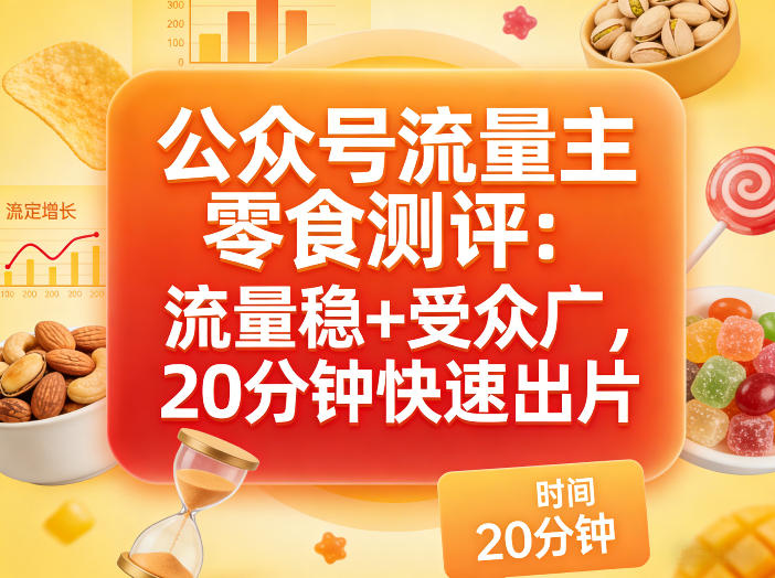 公众号流量主之零食测评赛道,流量稳+受众广,20分钟一条作品