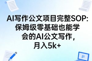 AI写作公文项目完整SOP，保姆级零基础也能学会的AI公文写作，月入5k+