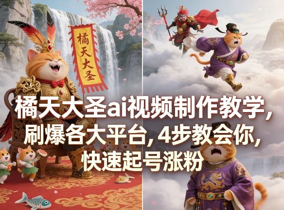 橘天大圣ai视频制作教学,刷爆各大平台,4步教会你,快速起号涨粉