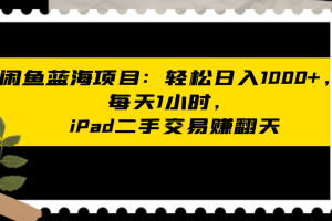 闲鱼蓝海项目：轻松日入1000+，每天1小时，ipad二手交易赚翻天