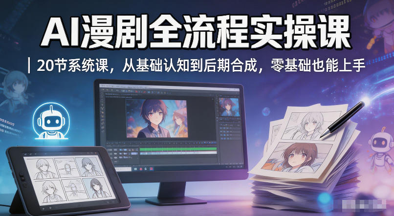 AI漫剧全流程实操课|20节系统课,从基础认知到后期合成,零基础也能上手
