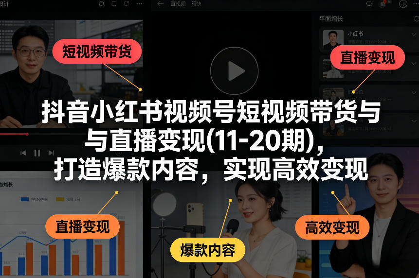 抖音小红书视频号短视频带货与直播变现(10-21期),打造爆款内容,实现高效变现(更新05月)
