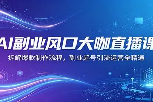 AI副业风口大咖直播课：拆解爆款制作流程，副业起号引流运营全精通