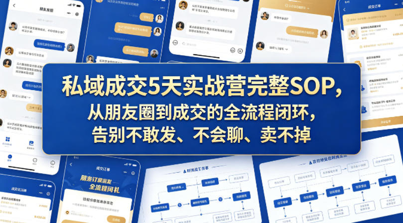 私域成交5天实战营完整SOP,从朋友圈到成交的全流程闭环,告别不敢发、不会聊、卖不掉