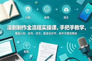 漫剧制作全流程实操课，手把手教学，覆盖认知、起号、改文、配音全环节，新手可直接落地