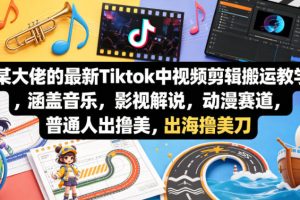 某大佬的最新Tiktok中视频剪辑搬运教学，涵盖音乐，影视解说，动漫赛道，普通人出海撸美刀