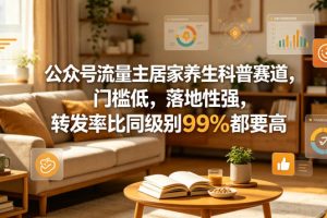 公众号流量主居家养生科普赛道，门槛低，落地性强，转发率比同级别99％都要高